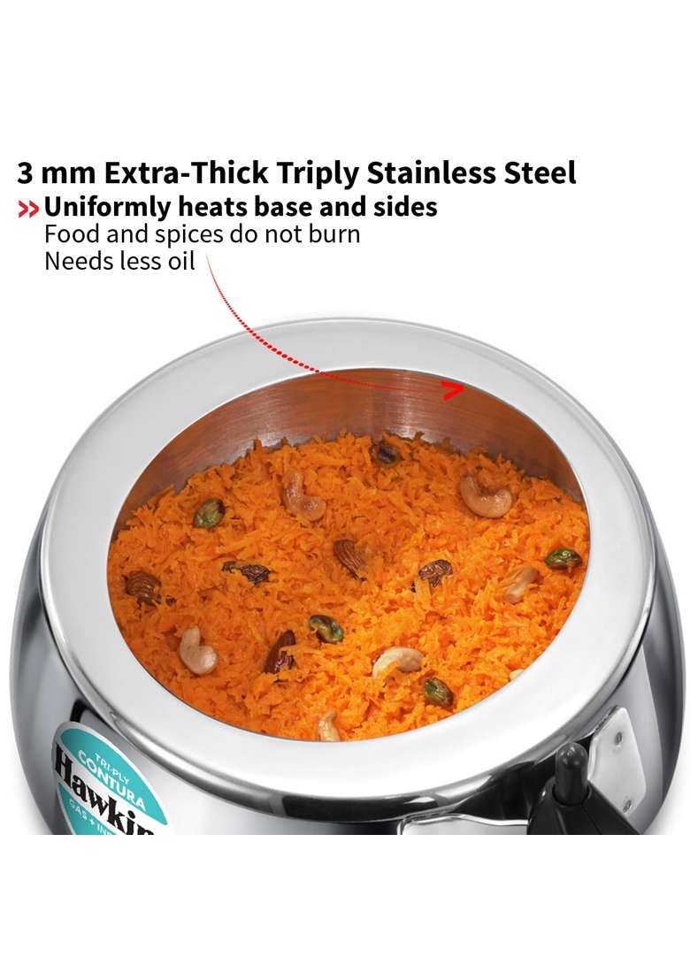 Hawkins Triply Stainless Steel Contura Pressure Cooker | 2 L | 2.1 Qt | Induction Compatible - Indya