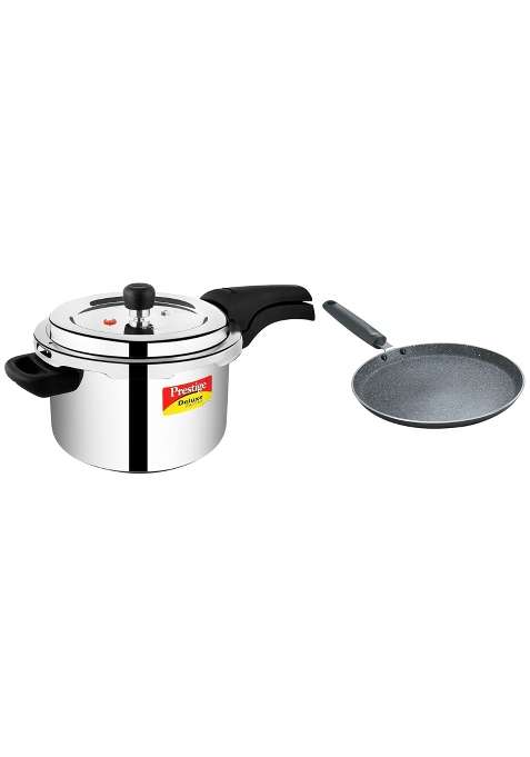 Prestige Svachh Deluxe Alpha Stainless Steel Outer Lid Pressure Cooker and Prestige Omega | 4 L | 4.2 Qt | 28 cm | 11 Inch
