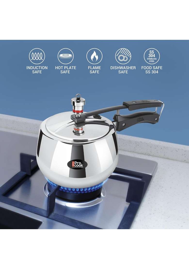 MILTON Pro cook Induction Cookware and Gas Stove Friendly Triply Stainless Steel Curve Pressure | 3 L | 3.2 Qt - Indya