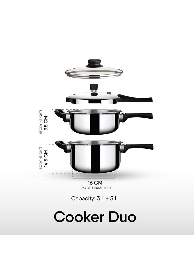 stahl Xpress Triply Broad and Tall Pressure Cooker Combo | 3 L | 3.2 Qt | Induction Compatible - Indya