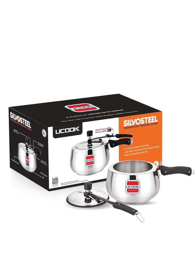 UCOOK By United Ekta Group Stainless Steel Silvo Induction Pressure Cooker | 3 L | 3.2 Qt - Indya