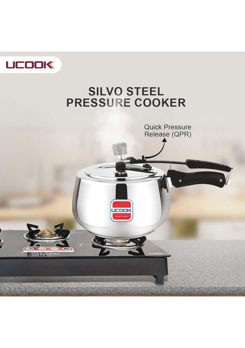 UCOOK By United Ekta Group Stainless Steel Silvo Induction Pressure Cooker | 3 L | 3.2 Qt - Indya