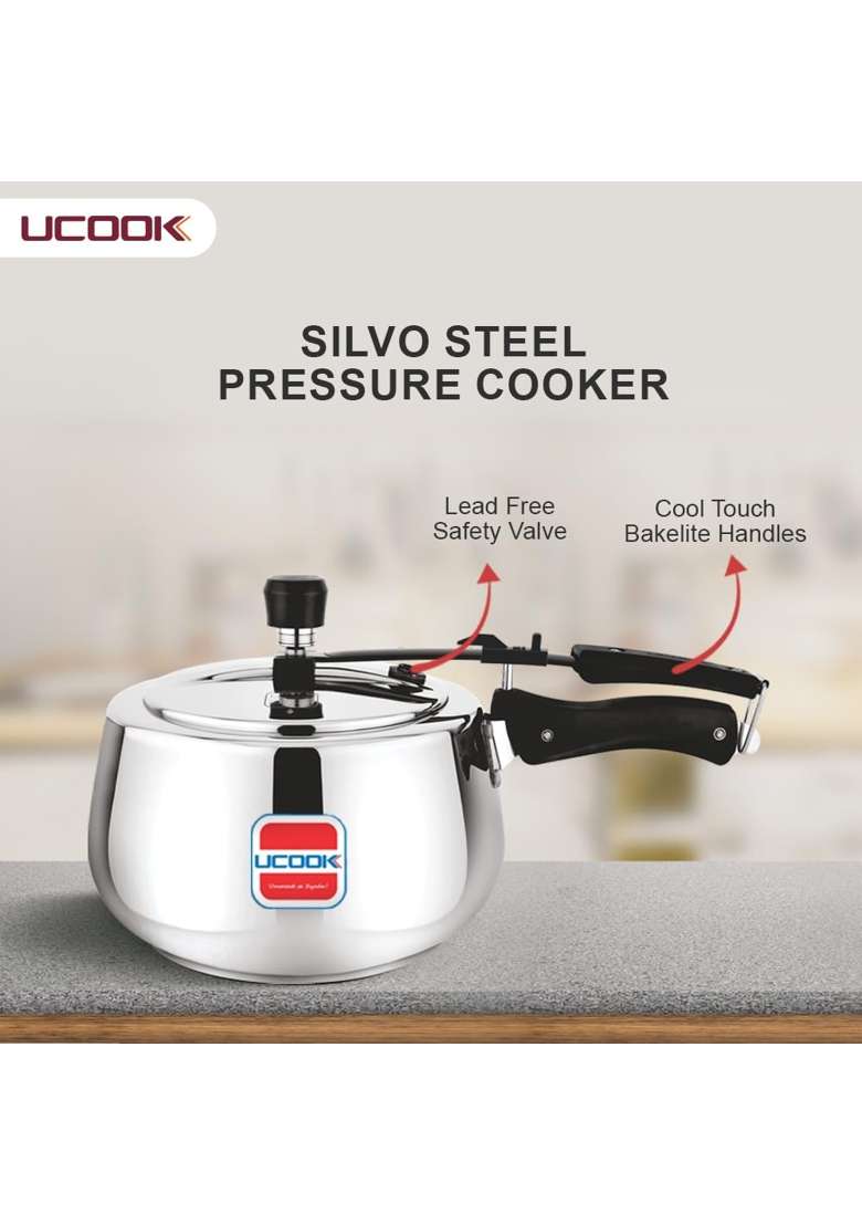 UCOOK By United Ekta Group Stainless Steel Silvo Induction Pressure Cooker | 3 L | 3.2 Qt - Indya