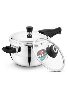 BERGNER Trimax ORB Triply Stainless Steel Belly Shape Outer Lid Pressure Cooker | 2 L | 2.1 Qt | Induction Compatible