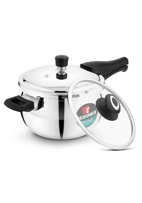 BERGNER Trimax ORB Triply Stainless Steel Belly Shape Outer Lid Pressure Cooker | 2 L | 2.1 Qt | Induction Compatible
