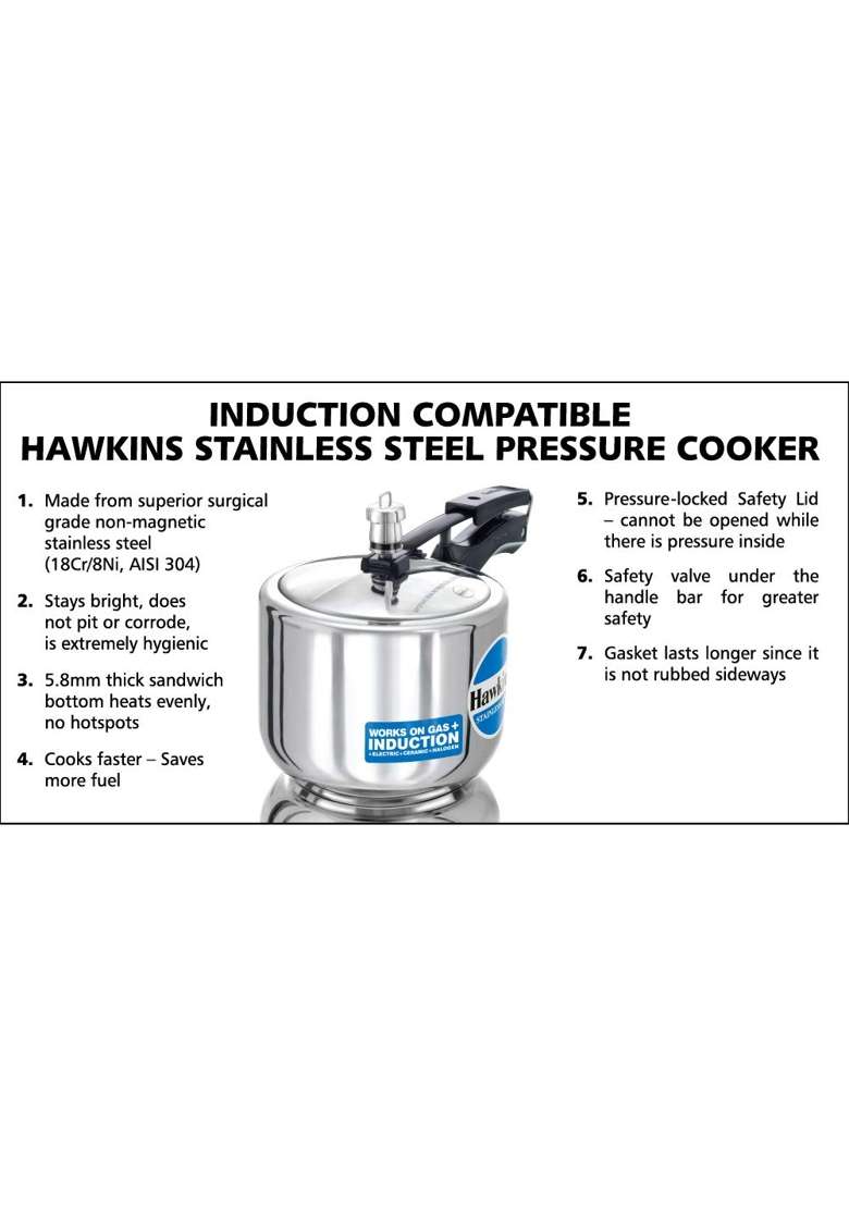 Hawkins Stainless Steel Tall Pressure Cooker | 3 L | 3.2 Qt - Indya