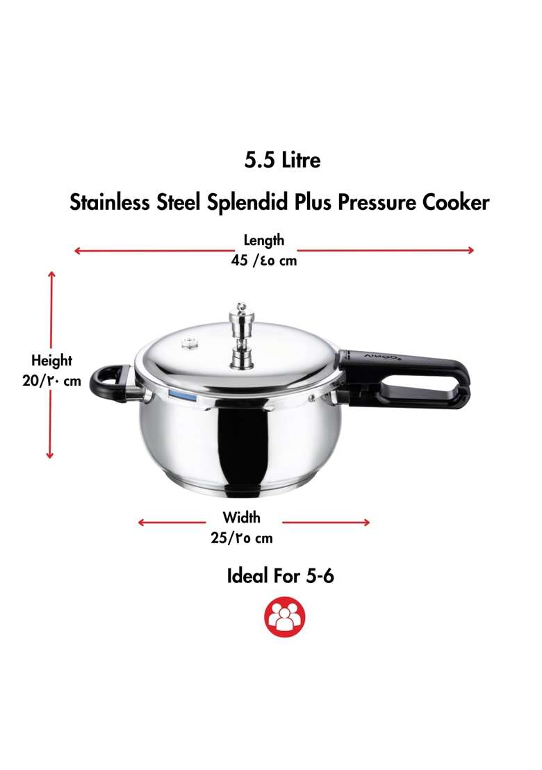 Vinod Splendid Plus Stainless Steel Pressure Cooker Outer Lid | 5.5 L | 5.8 Qt | Induction Compatible - Indya