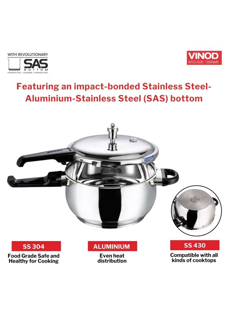 Vinod Splendid Plus Stainless Steel Pressure Cooker Outer Lid | 5.5 L | 5.8 Qt | Induction Compatible - Indya