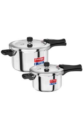 Prestige Triply Svachh Outer Lid Pressure Cooker Combi with 2 Lids | 5 L | 5.3 Qt | Induction Compatible