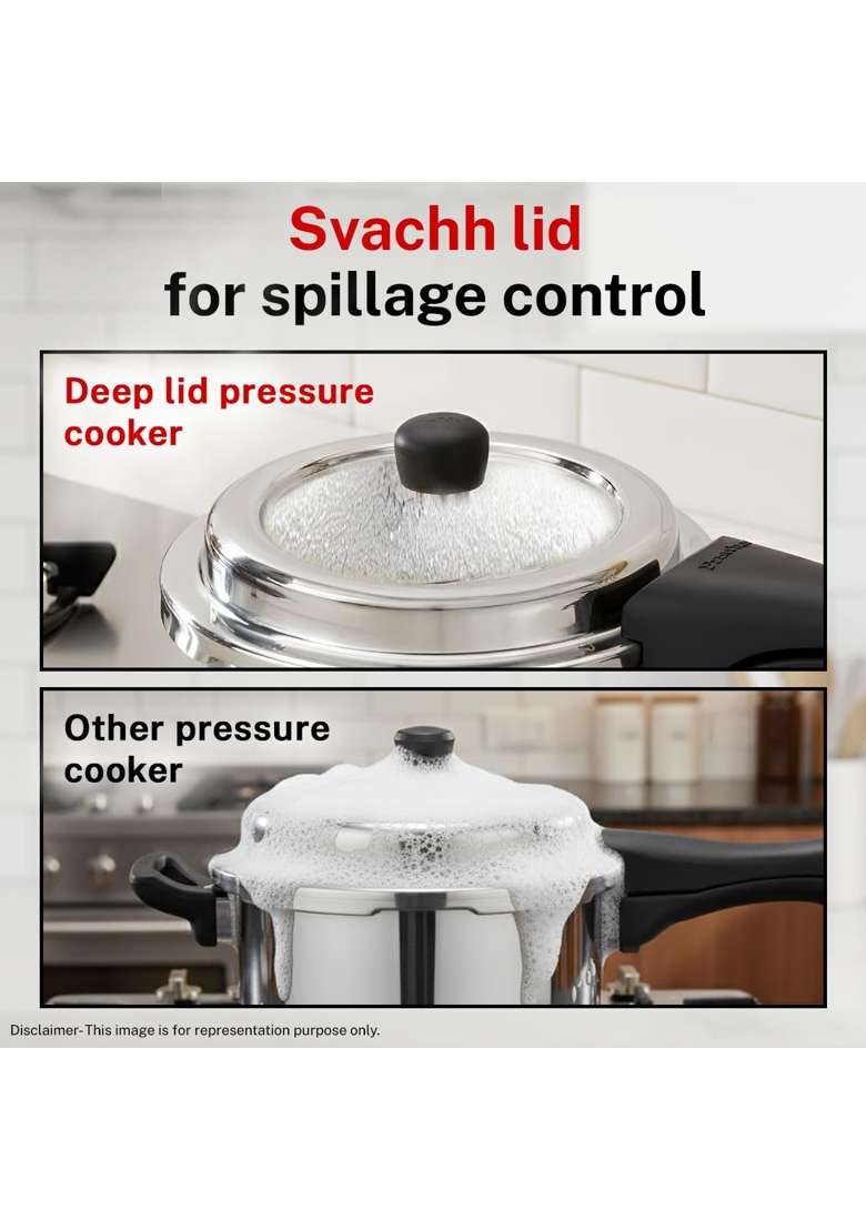 Prestige Triply Svachh Outer Lid Pressure Cooker Combi with 2 Lids | 5 L | 5.3 Qt | Induction Compatible - Indya