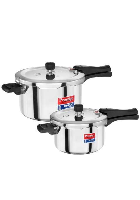 Prestige Triply Svachh Outer Lid Pressure Cooker Combi with 2 Lids | 5 L | 5.3 Qt | Induction Compatible