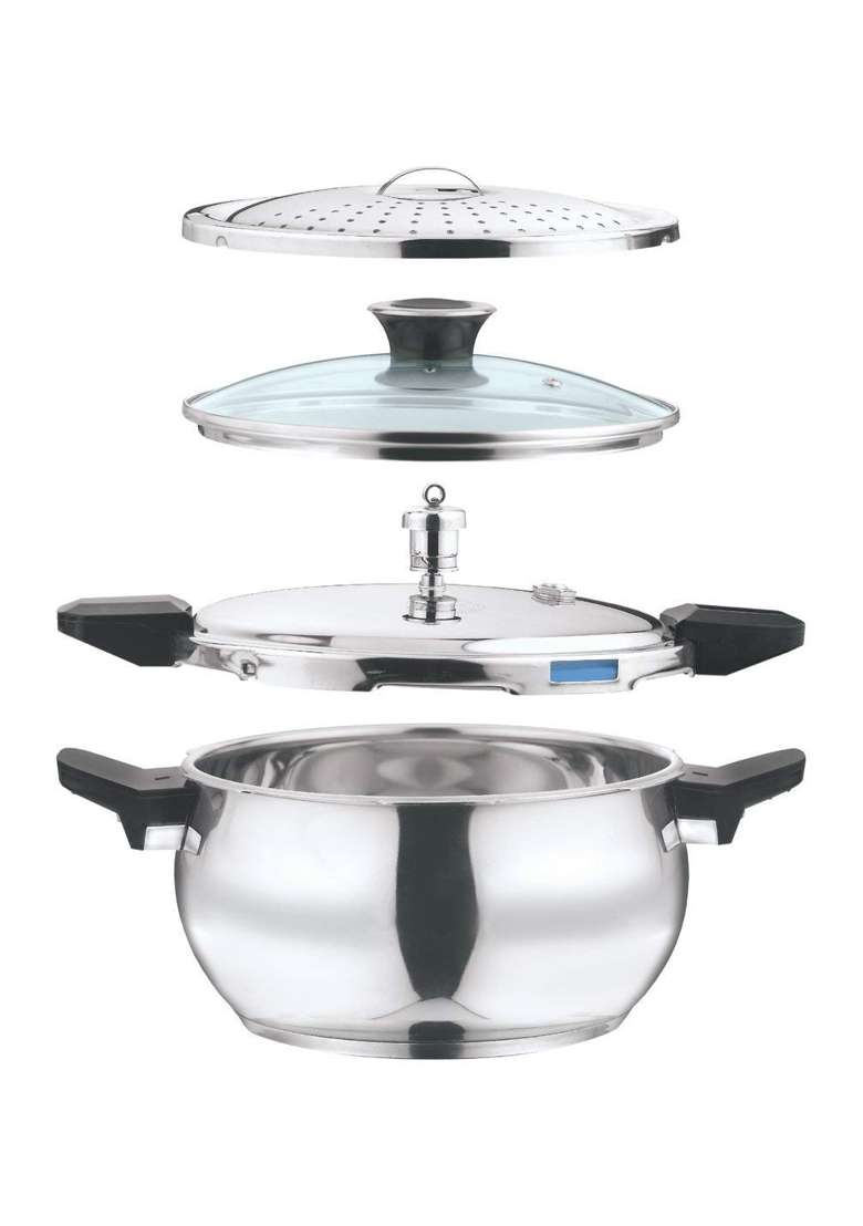 Vinod 18 8 Stainless Steel Outer Lid Magic Pressure Cooker | 3.5 L | 3.7 Qt | Induction Compatible - Indya