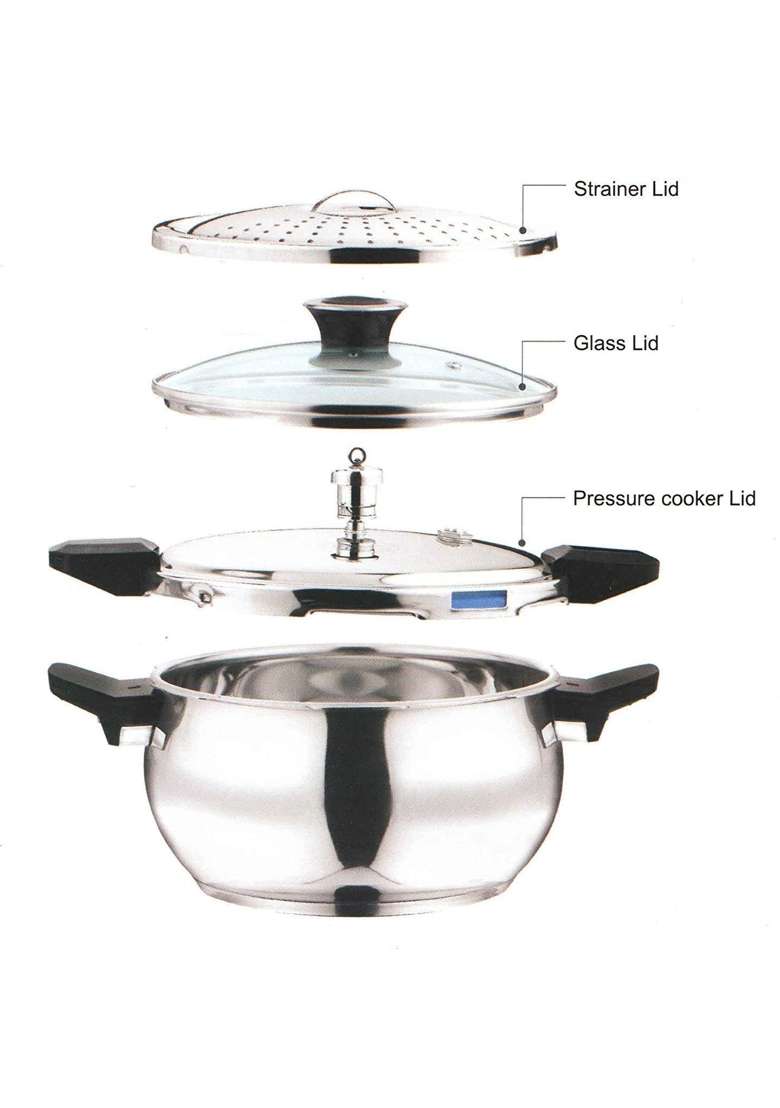 Vinod 18 8 Stainless Steel Outer Lid Magic Pressure Cooker | 3.5 L | 3.7 Qt | Induction Compatible - Indya