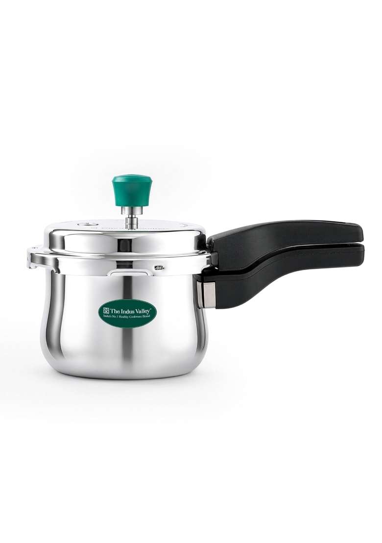 The Indus Valley Triply Stainless Steel Handi Cooking Pot Outer Lid Pressure Cooker | 1.5 L | 1.6 Qt | Induction Compatible | Non-Toxic | Non-Stick - Indya