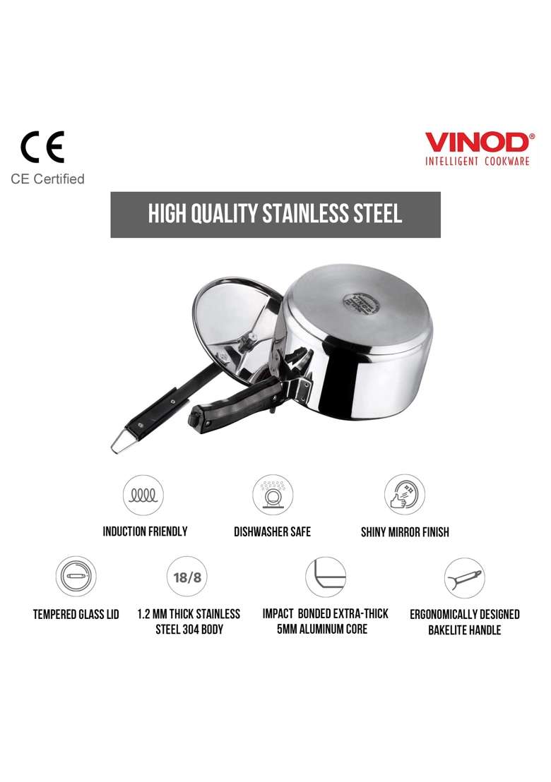 Vinod Pressure Cooker Stainless Steel | 3 L | 3.2 Qt | Induction Compatible - Indya