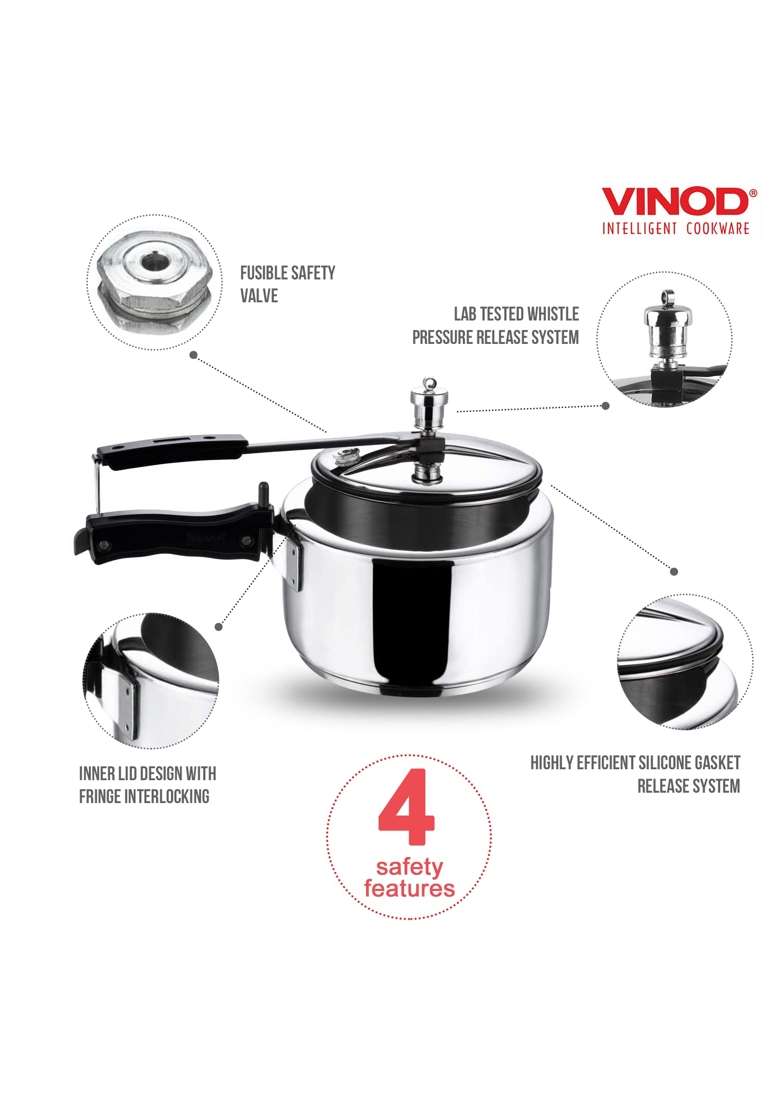 Vinod Pressure Cooker Stainless Steel | 3 L | 3.2 Qt | Induction Compatible - Indya