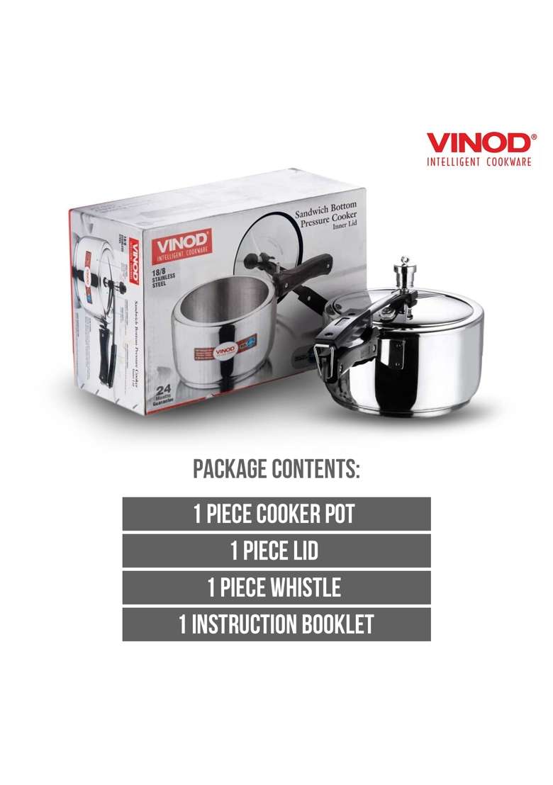 Vinod Pressure Cooker Stainless Steel | 3 L | 3.2 Qt | Induction Compatible - Indya