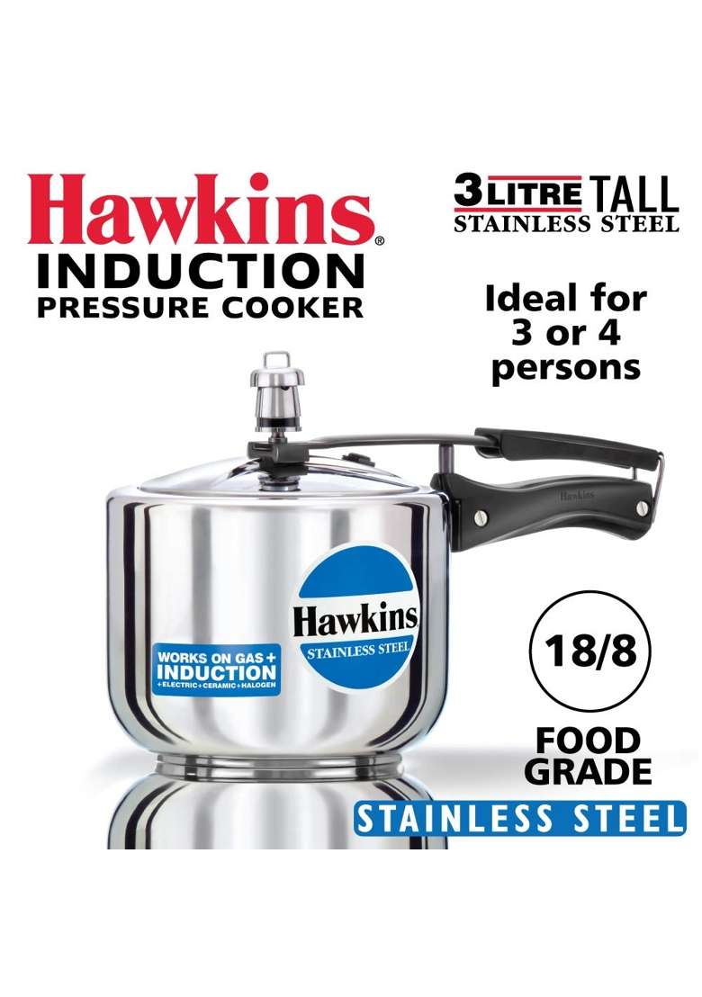 Hawkins Stainless Steel Tall Pressure Cooker | 3 L | 3.2 Qt - Indya