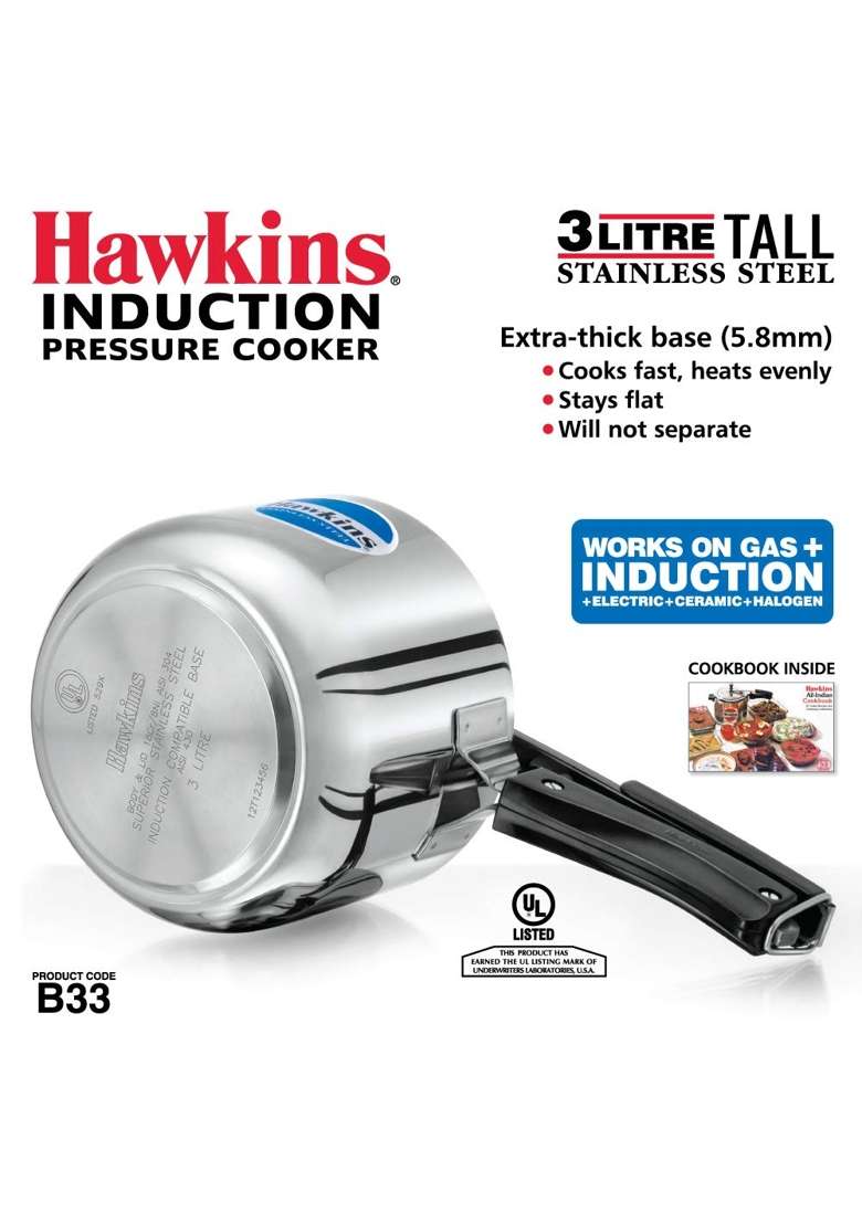 Hawkins Stainless Steel Tall Pressure Cooker | 3 L | 3.2 Qt - Indya
