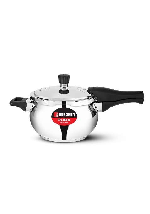 BERGNER Pura Stainless Steel Belly Shape Pressure Cooker | 1.5 L | 1.6 Qt | Induction Compatible | Tri-Ply