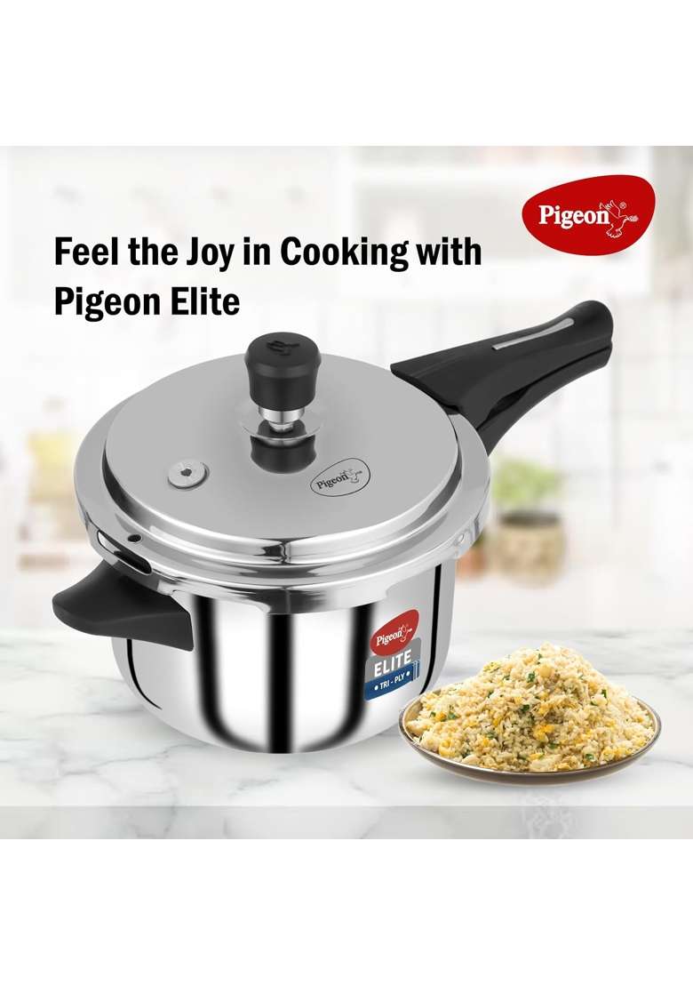 Pigeon By Stovekraft Elite Shine Tri-Ply Body Outer Lid Pressure Cooker Induction | 3 L | 3.2 Qt - Indya