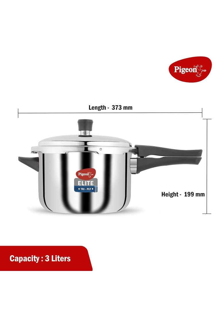 Pigeon By Stovekraft Elite Shine Tri-Ply Body Outer Lid Pressure Cooker Induction | 3 L | 3.2 Qt - Indya