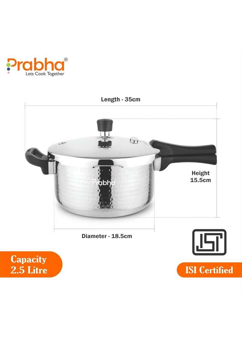 Prabha TriPly Whizz Plus Hammered Bakelite Handle Pressure Cooker | 3 L | 3.2 Qt | Induction Compatible - Indya