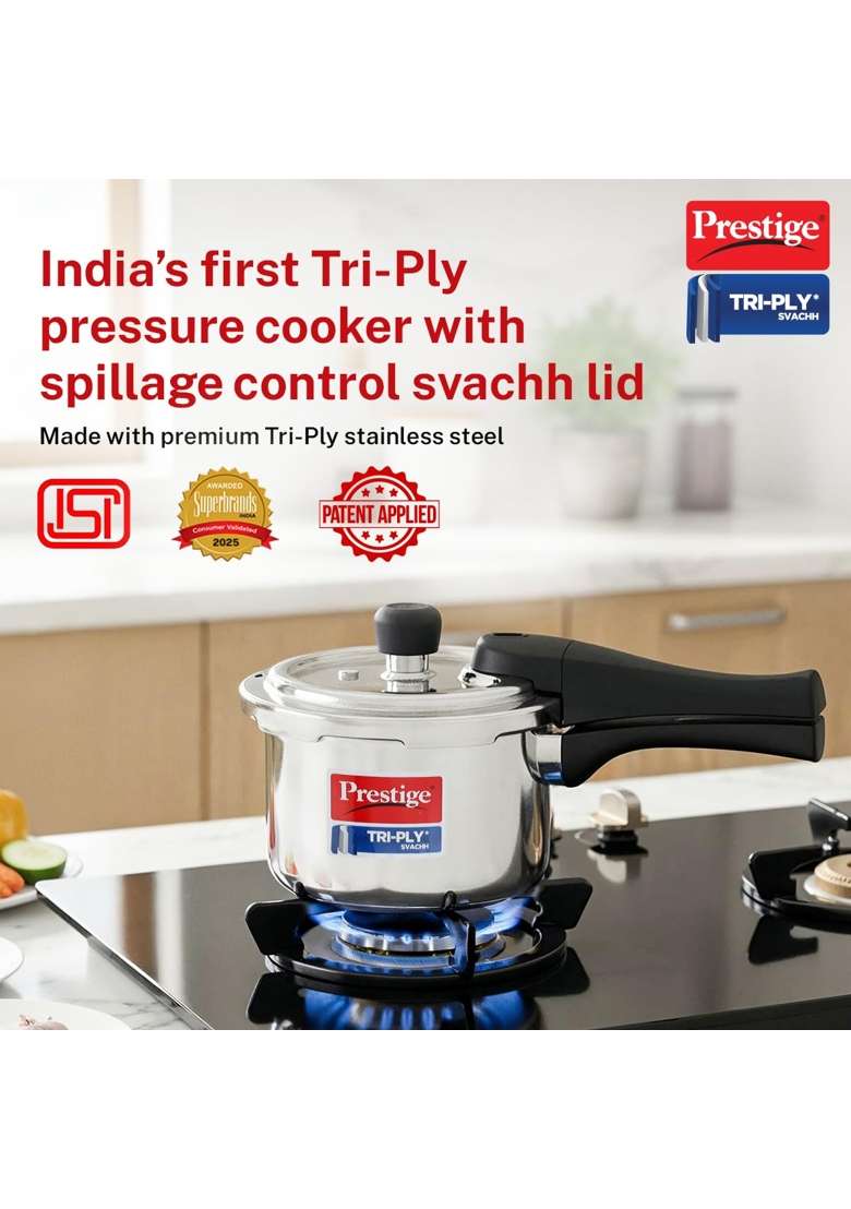 Prestige Triply Svachh Pressure Outer Lid Pressure Cooker | 1.5 L | 1.6 Qt | Induction Compatible - Indya