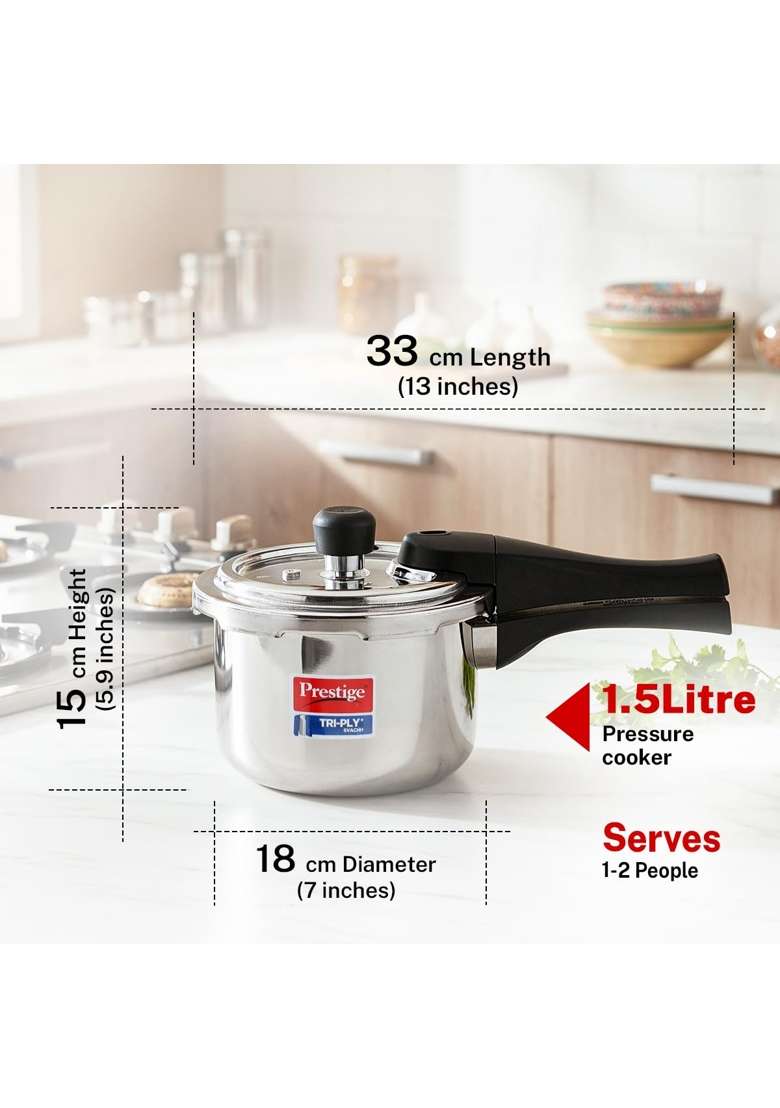 Prestige Triply Svachh Pressure Outer Lid Pressure Cooker | 1.5 L | 1.6 Qt | Induction Compatible - Indya