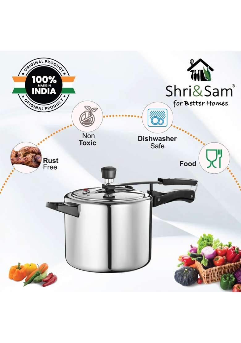 Shri and Sam TriPly 18 8 Stainless Steel Inner Lid Pressure Cooker | 3 L | 3.2 Qt | Induction Compatible - Indya