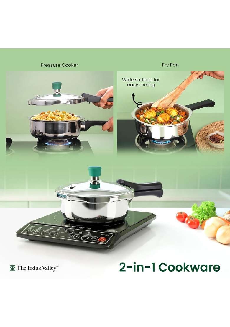 The Indus Valley Triply Stainless Steel Pressure Cooker Pressure Pan | 1.5 L | 1.6 Qt | Induction Compatible | Non-Toxic - Indya