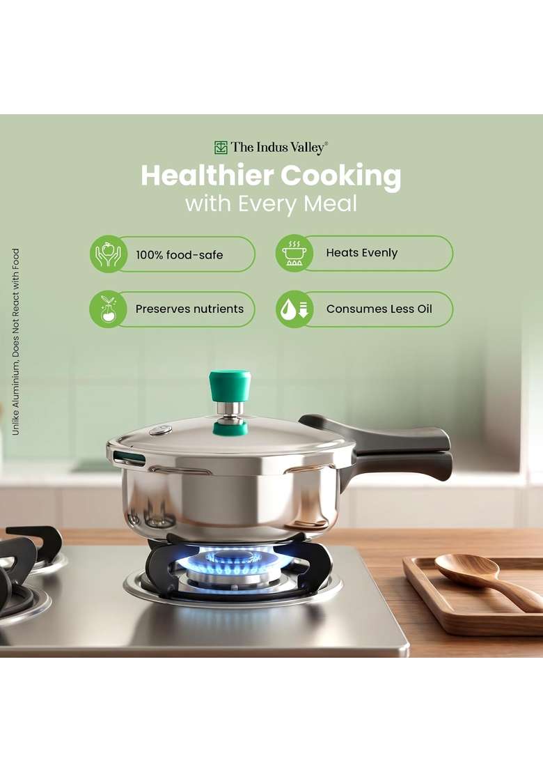 The Indus Valley Triply Stainless Steel Pressure Cooker Pressure Pan | 1.5 L | 1.6 Qt | Induction Compatible | Non-Toxic - Indya