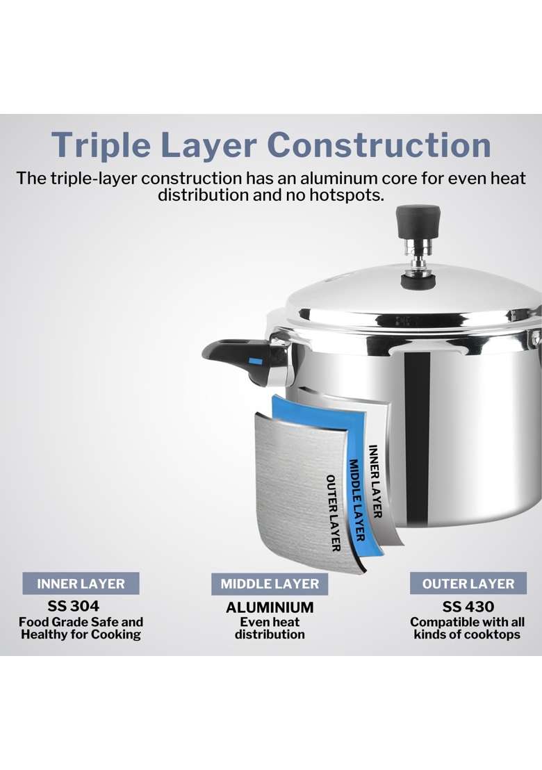Kraft- follow your imagination Kraft Futuretec Triply Stainless Steel Pressure Cooker Outer Lid | 5 L | 5.3 Qt | Induction Compatible - Indya