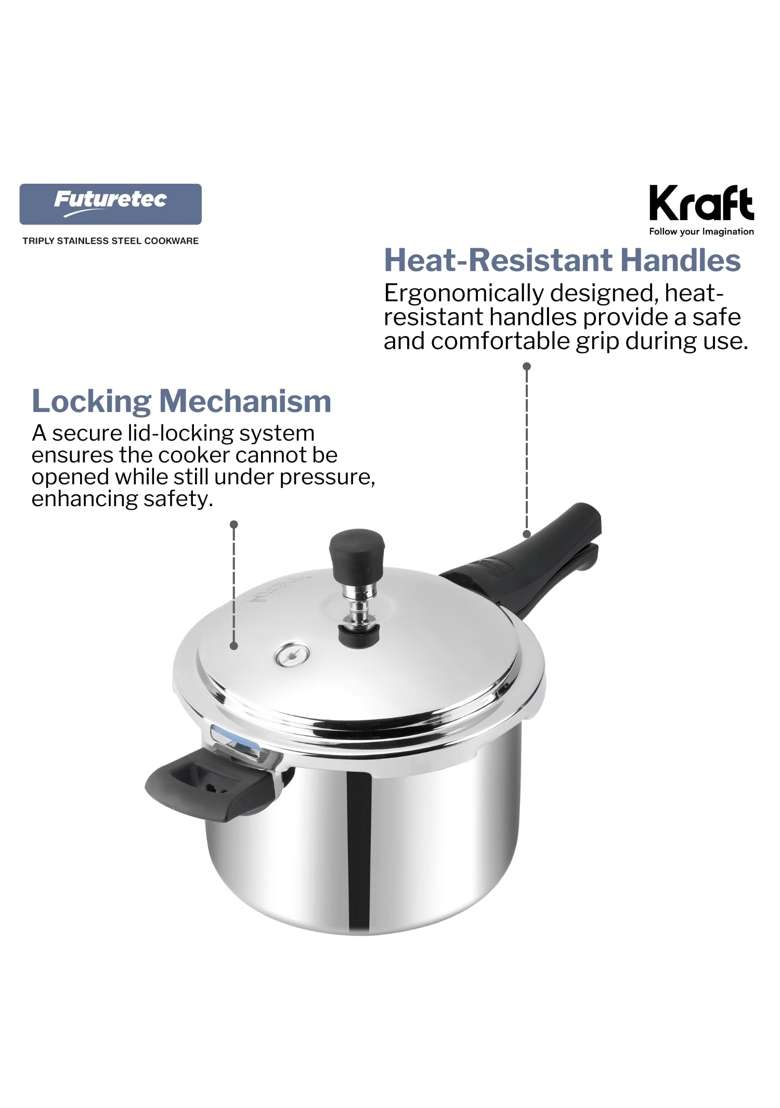 Kraft- follow your imagination Kraft Futuretec Triply Stainless Steel Pressure Cooker Outer Lid | 5 L | 5.3 Qt | Induction Compatible - Indya