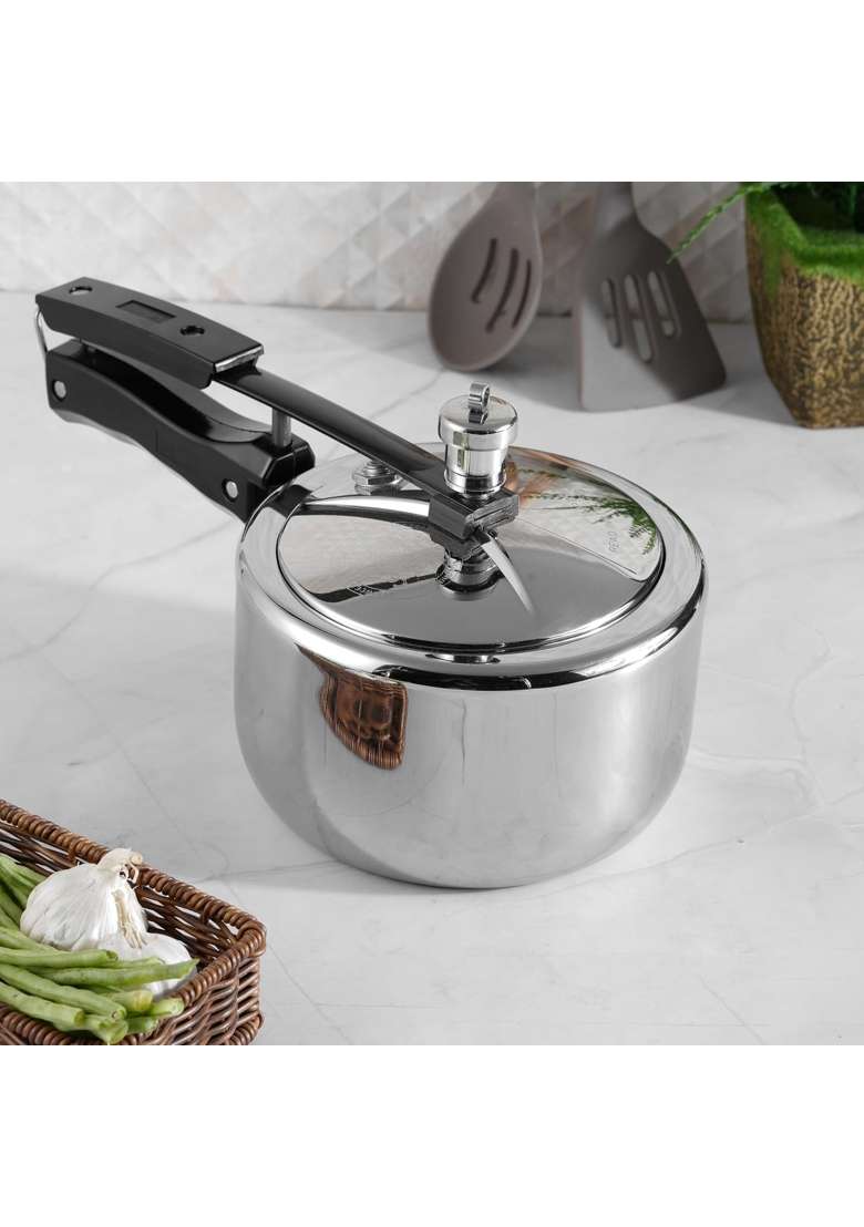 Vinod Straight Platinum Triply Stainless Steel Inner Lid Pressure Cooker | 2 L | 2.1 Qt | Induction Compatible - Indya