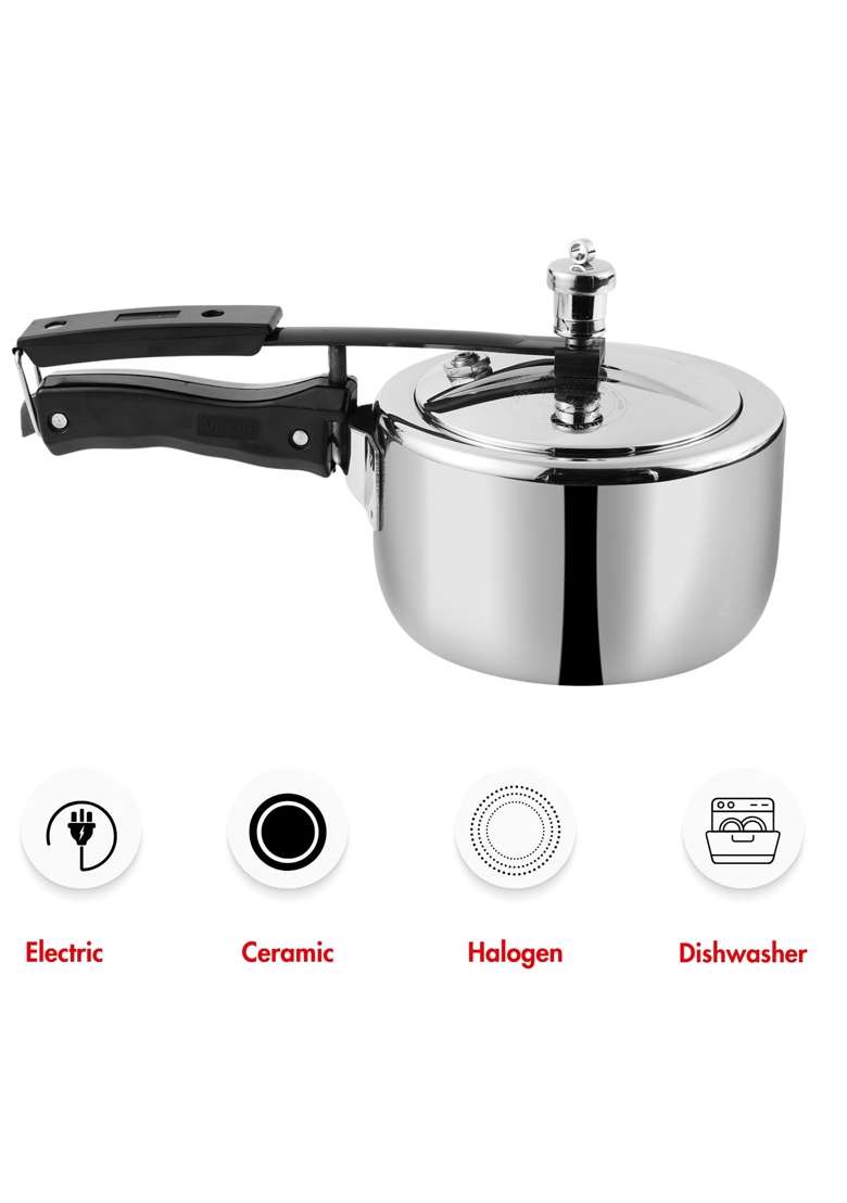 Vinod Straight Platinum Triply Stainless Steel Inner Lid Pressure Cooker | 2 L | 2.1 Qt | Induction Compatible - Indya
