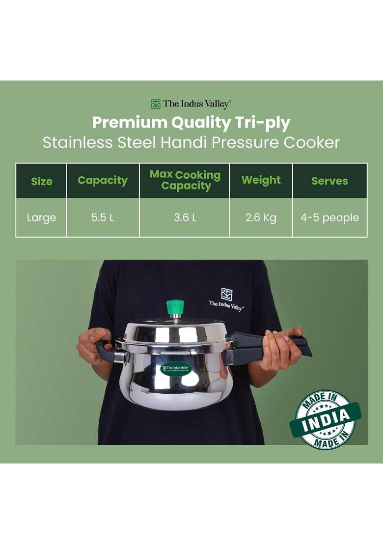 The Indus Valley Triply Stainless Steel Pressure Cooker Outer Lid | 5.5 L | 5.8 Qt | Induction Compatible | Non-Toxic | Non-Stick - Indya