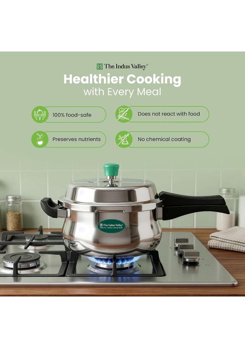 The Indus Valley Triply Stainless Steel Pressure Cooker Outer Lid | 5.5 L | 5.8 Qt | Induction Compatible | Non-Toxic | Non-Stick - Indya