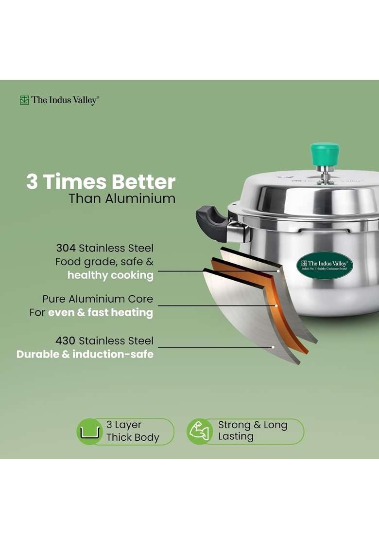 The Indus Valley Triply Stainless Steel Pressure Cooker Outer Lid | 5.5 L | 5.8 Qt | Induction Compatible | Non-Toxic | Non-Stick - Indya