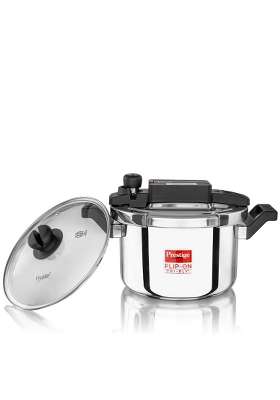Prestige Flip on Triply Stainless Steel Pressure Cooker with Glass Lid | 5 L | 5.3 Qt | Induction Compatible