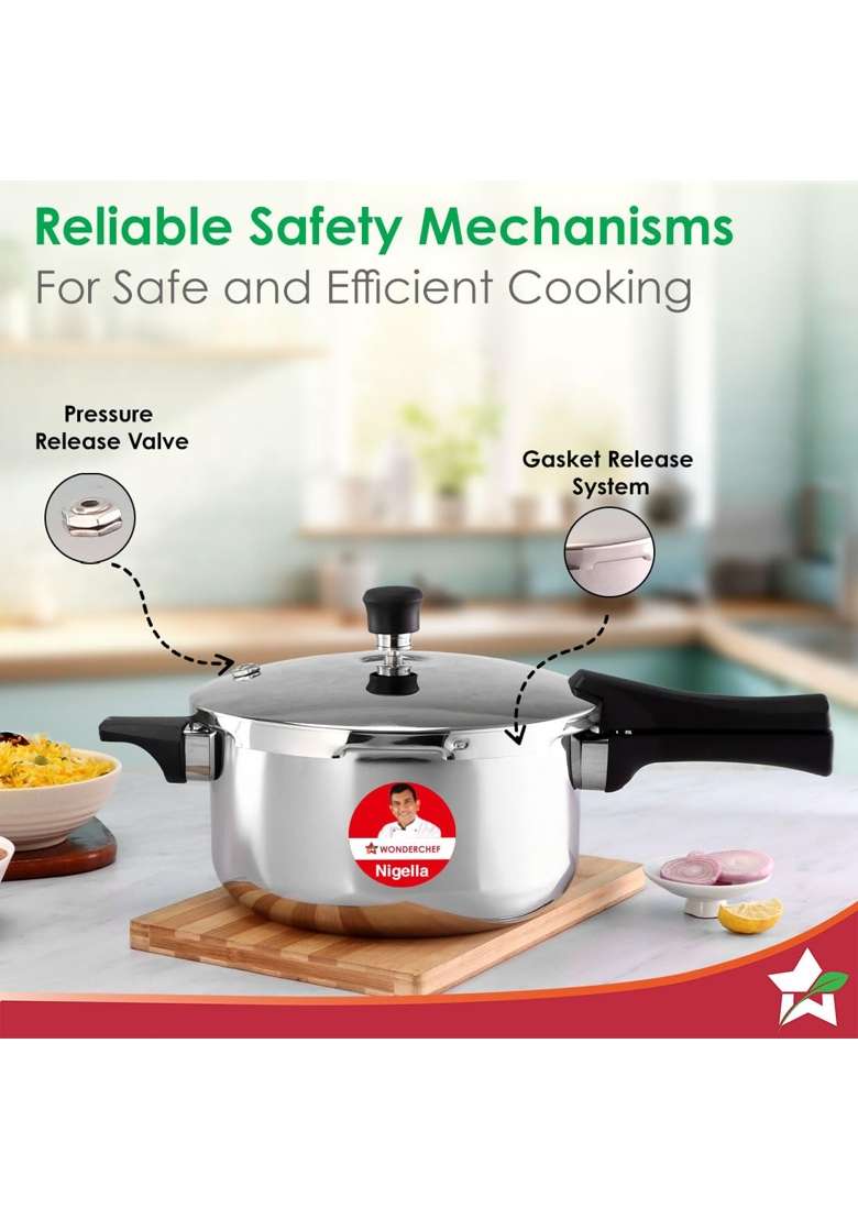 Wonderchef Nigella Triply Stainless Steel Pressure Cooker | 5 L | 5.3 Qt | Induction Compatible - Indya