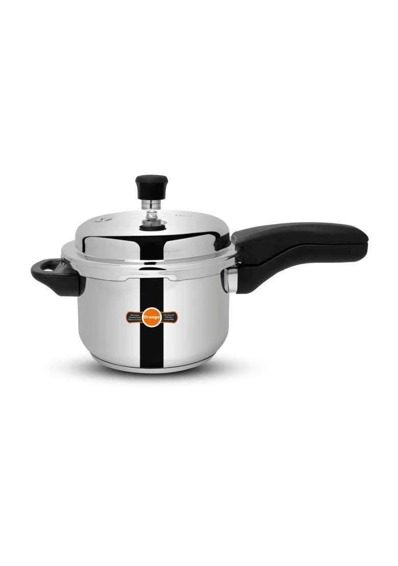 Orange Triply Stainless Steel Pressure Cooker | 3 L | 3.2 Qt | Induction Compatible | Heavy Bottom - Indya