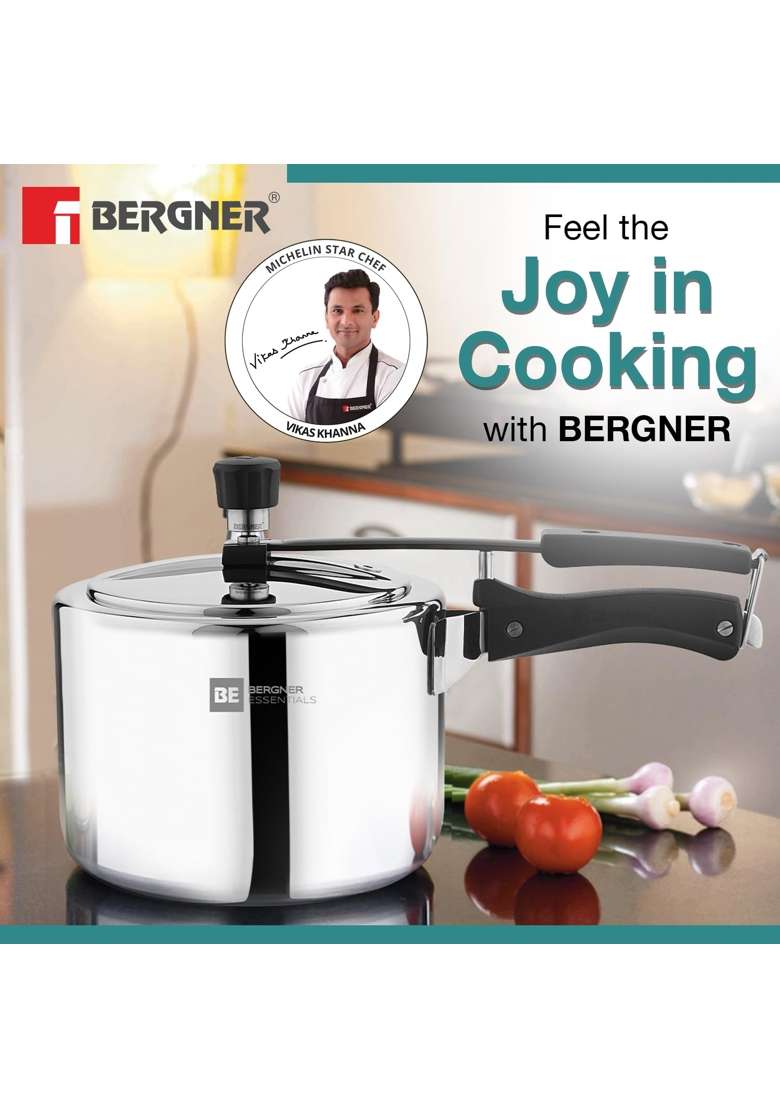 BERGNER BE Essentials Tripro Triply Stainless Steel Inner Lid Pressure Cooker | 3 L | 3.2 Qt | Induction Compatible - Indya