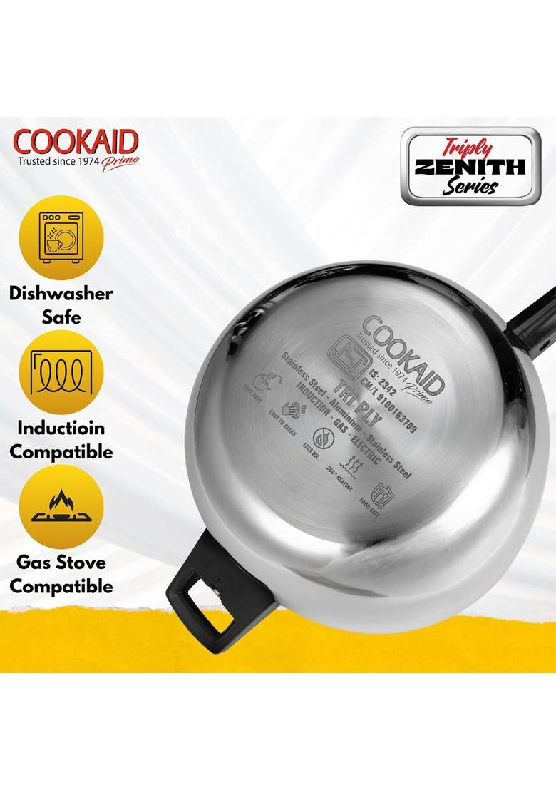 COOKAID Triply Zenith Series Inner Lid Pressure Cooker | 5 L | 5.3 Qt | Induction Compatible - Indya