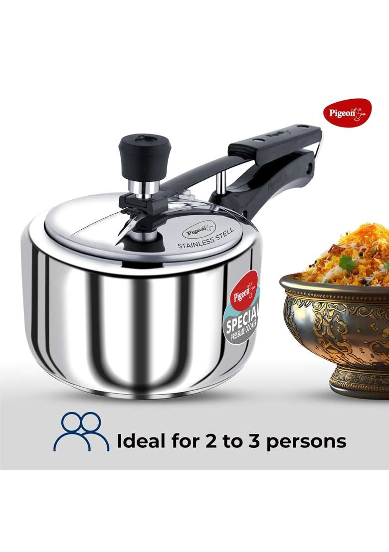 Pigeon By Stovekraft Special Stainless Steel Inner Lid Induction Base Pressure Cooker | 2 L | 2.1 Qt - Indya