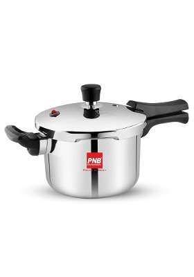PNB Kitchenmate Triply Stainless Steel Pressure Cooker Outer Lid with Dual Safety | 5 L | 5.3 Qt | Induction Compatible | Heavy Bottom