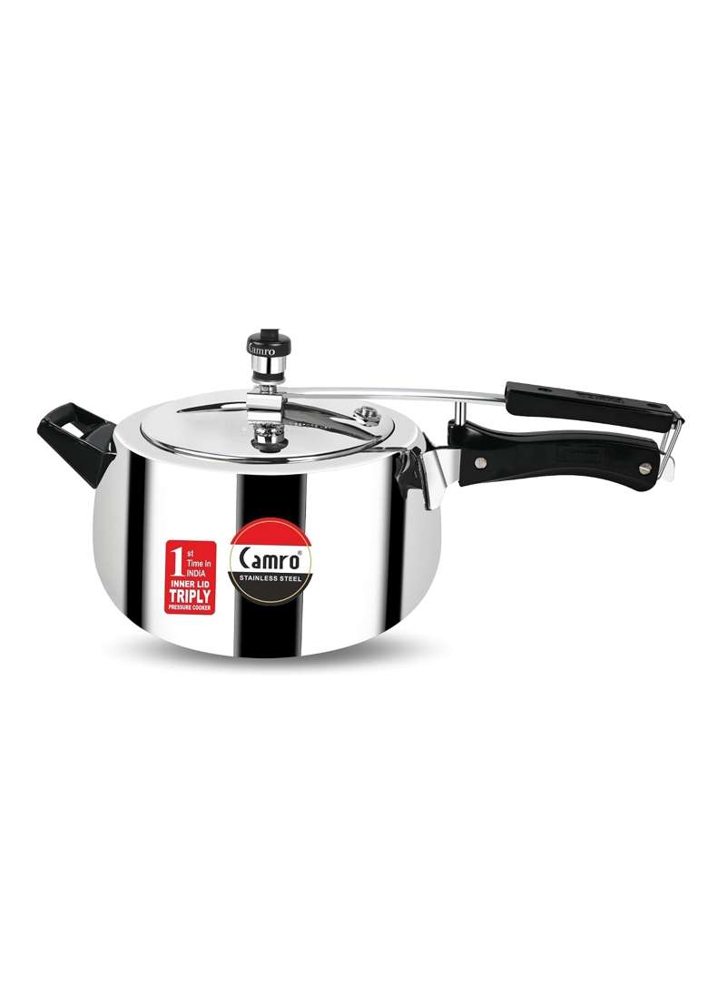 Camro Steel Camro Triply Pressure Cooker Stainless Steel | 5 L | 5.3 Qt | Induction Compatible - Indya