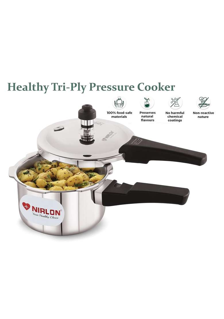 NIRLON Triply Stainless Steel Outer Lid Pressure Cooker Compatible with Gas and Induction | 1.5 L | 1.6 Qt - Indya