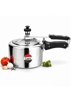Camro Steel Camro Triply Pressure Cooker Stainless Steel | 3 L | 3.2 Qt | Induction Compatible | Hammered Finish