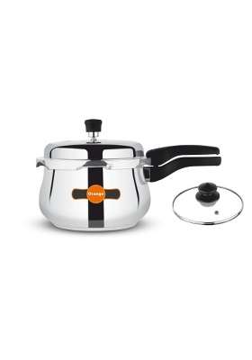 Orange Triply Stainless Steel Outer Lid Pressure Cooker Handi Cooking Pot | 2.5 L | 2.6 Qt | Induction Compatible | Heavy Bottom